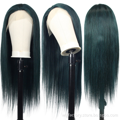 New hair product 13x4 lace long wigs green color, dark green straight human hair wig, green colorful human hair wig